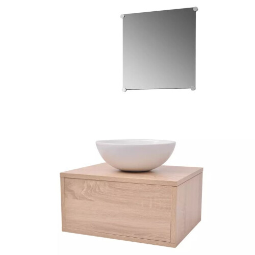 VidaXL vidaXL 3-tlg. Badmöbel und Waschbecken Set Beige 1