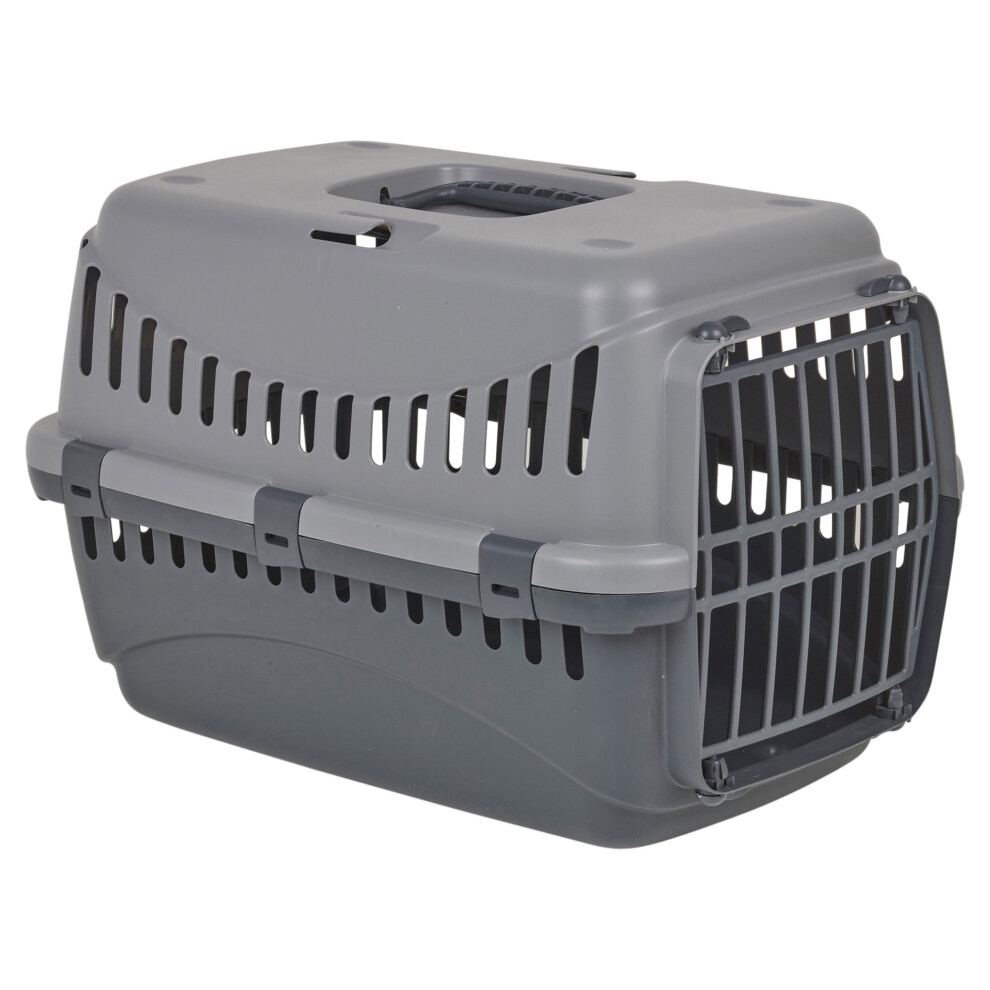 (Grey) Plastic Pet Carrier with Detachable Roof + Handle