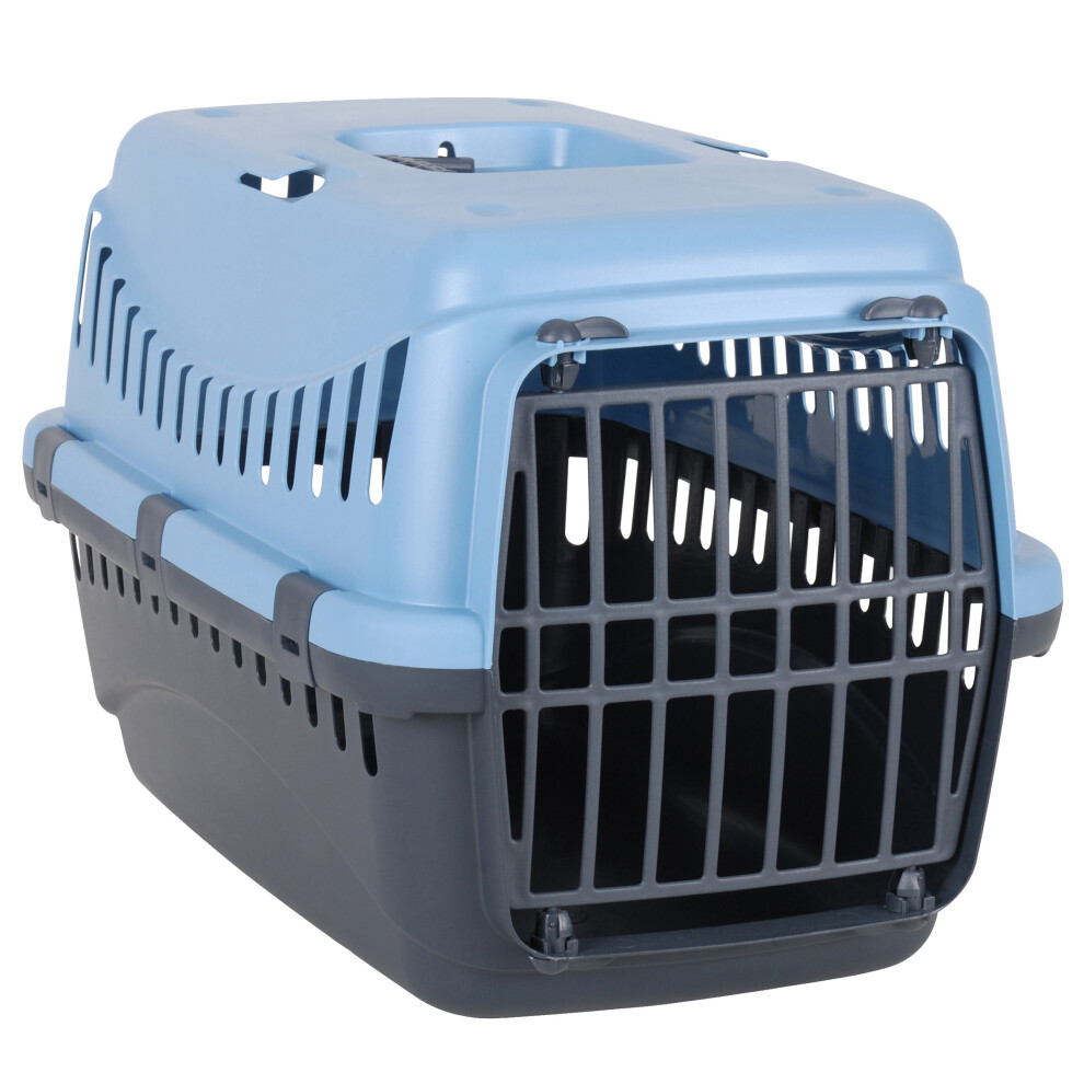 (Blue) Plastic Pet Carrier with Detachable Roof + Handle