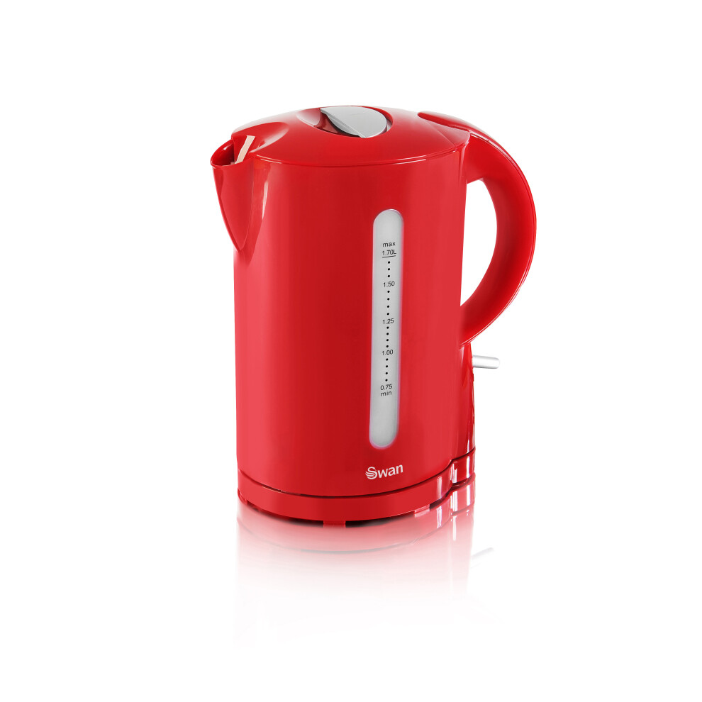 (Red) Swan SK18121N Jug Kettle with Rapid Boil, Detachable Filter, 1.7L, 2200W