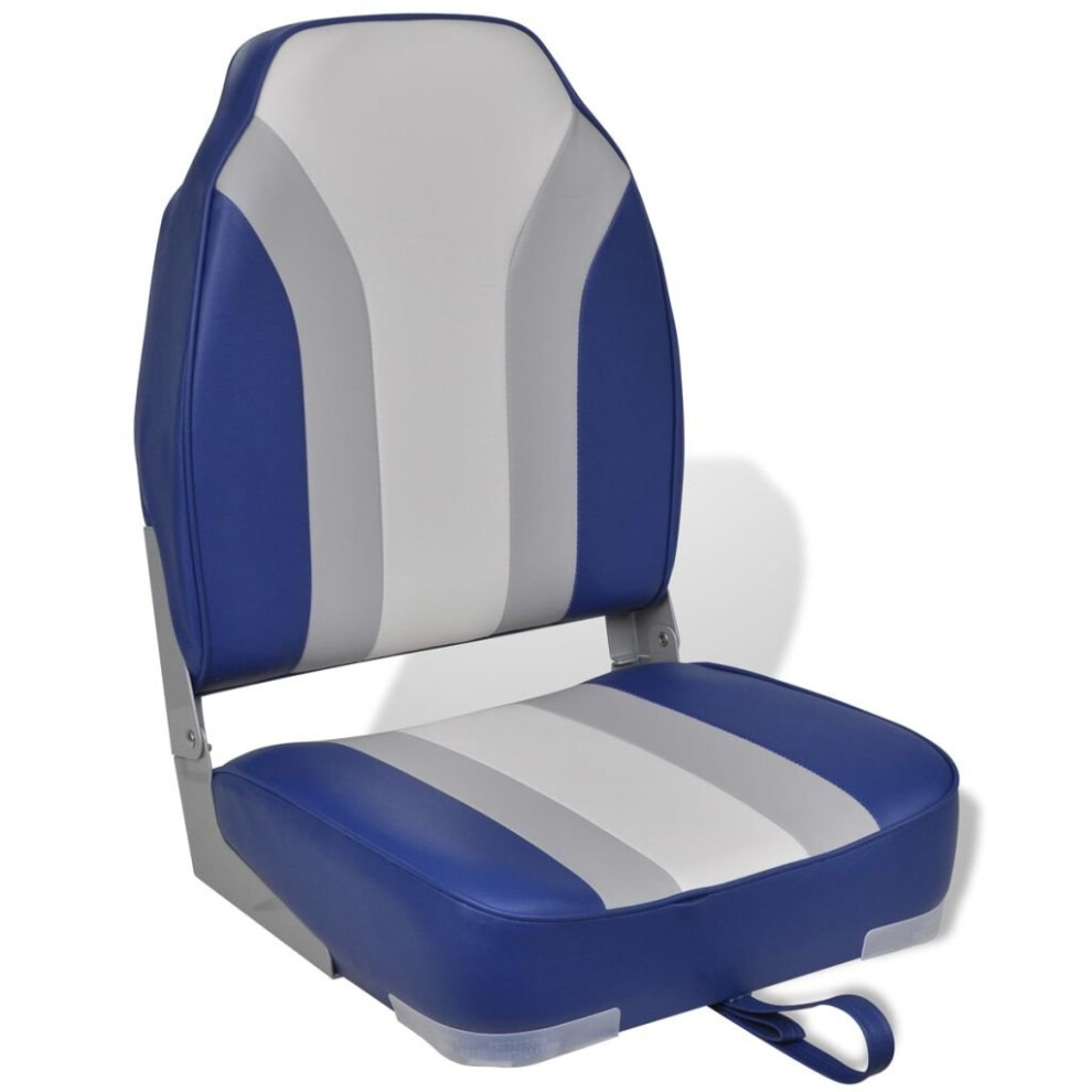 vidaXL Foldable Boat Chair High Backrest Blue White Marine Fishing Yacht Seat