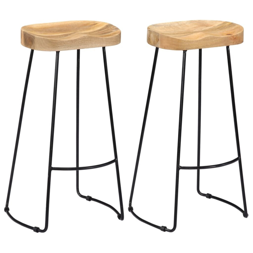 Vidaxl 2X Solid Mango Wood Gavin Bar Stools 45X40x78cm Dining Room Chair Seat Brown