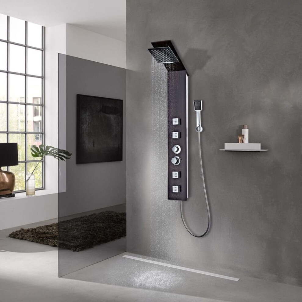 vidaXL Shower Panel System Glass Brown Tower Pillar with Massage Jets Bathroom