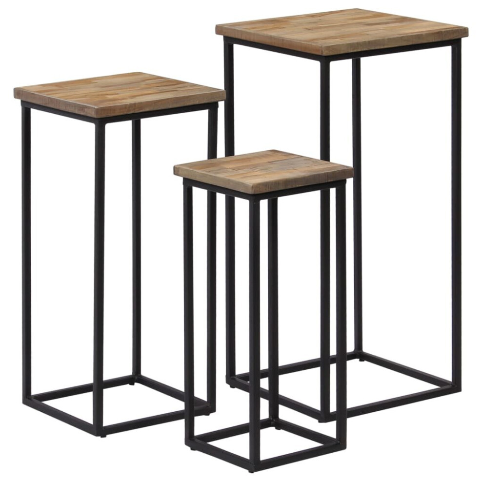 Vidaxl Reclaimed Teak 3 Piece Plant Table Set Home Telephone Stand Furniture