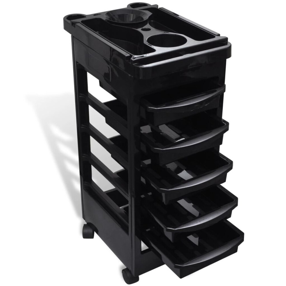 vidaXL Hair Salon Plastic Trolley with Wheel Beauty 5 Trays Cart Shelf Storage