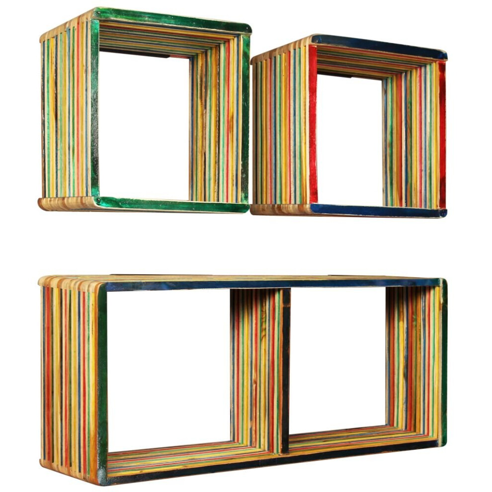 vidaXL Solid Reclaimed Teak Wall Shelf Set 3 Piece Multicolour Home Display