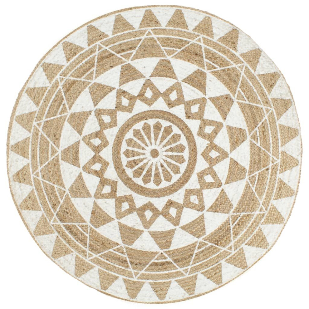 Vidaxl Handmade Rug Jute With White Print 90Cm Room Floor Protector Carpet