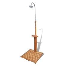 vidaXL Wooden Garden Shower - Outdoor Shower System with Rotatable Nozzle, Adjustable Water Pressure, Fir Wood Base, Stainless Steel Head, 40857