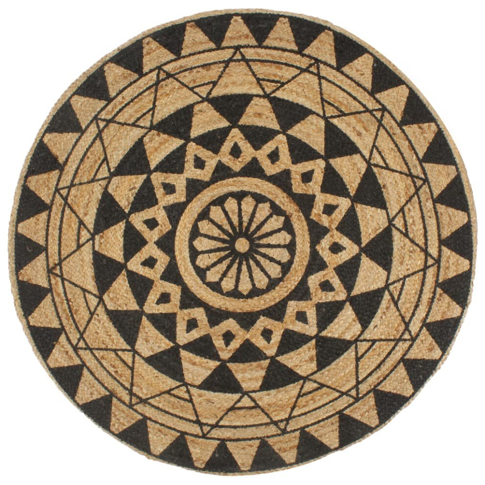Vidaxl Handmade Rug Jute With Black Print 90Cm Room Floor Protector Carpet