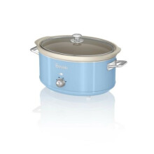 (Blue) Swan SF17031GRN Retro Slow Cooker with 3 Temperature Settings, Keep Warm Function, 6.5L, 320W