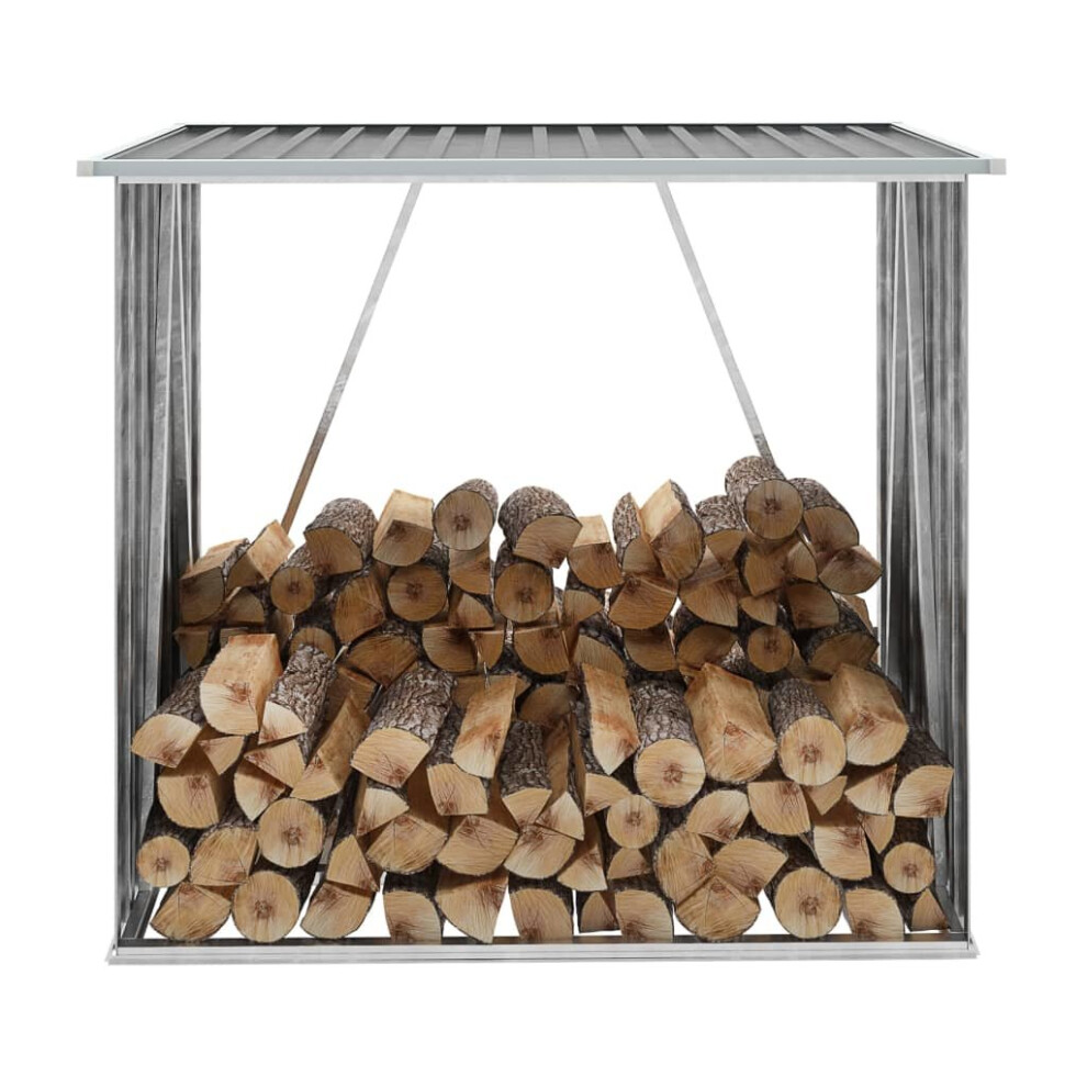 Photos - Fireplace Accessory VidaXL Garden Log Storage Shed Galvanised Steel 163x83x154cm Grey Timber Cabin 44959