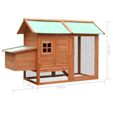 vidaXL Solid Pine & Fir Wood Chicken Cage 170x81x110cm Enclosure Habitat Coop