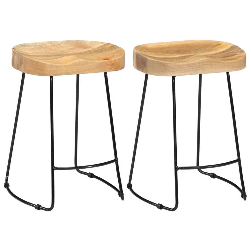 Vidaxl 2X Solid Mango Wood Gavin Bar Stools 46X38x52cm Dining Room Chair Seat Brown