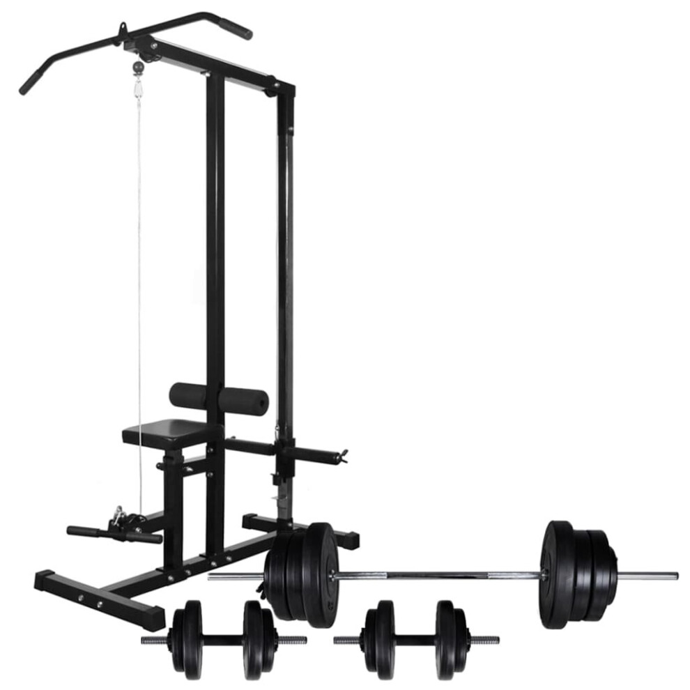 vidaXL Power Tower with Barbell and Dumbbell Set 60.5kg Pull-up Dip Station