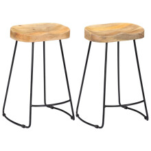 vidaXL 2x Solid Mango Wood Gavin Bar Stools 45x40x62cm Dining Room Chair Seat
