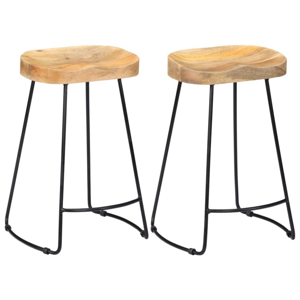 Vidaxl 2X Solid Mango Wood Gavin Bar Stools 45X40x62cm Dining Room Chair Seat