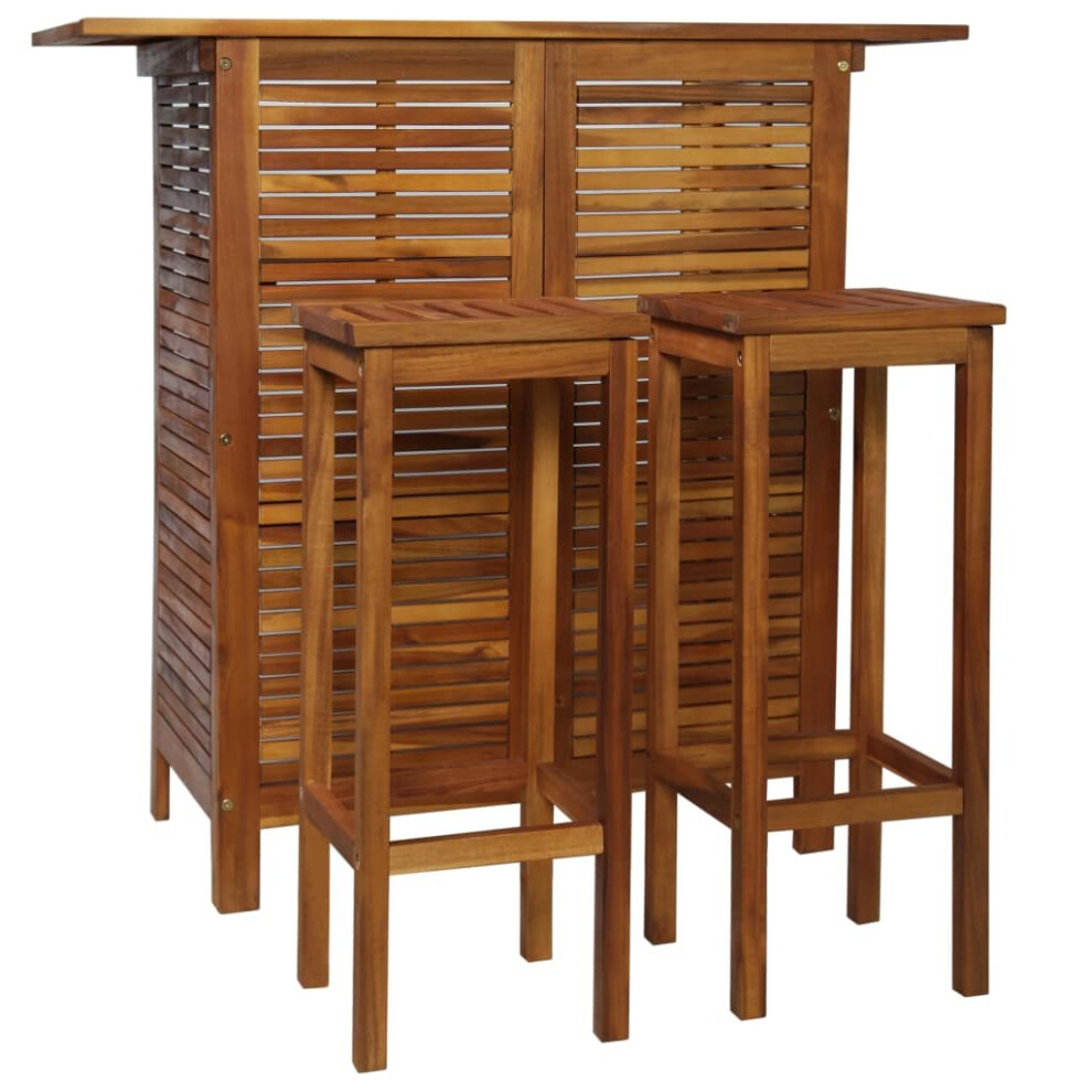 vidaXL Solid Acacia Wood Bar Table and Chair Set 3 Piece Dining Furniture