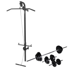 vidaXL Wall-mounted Power Tower with Barbell and Dumbbell Set 30.5kg Station