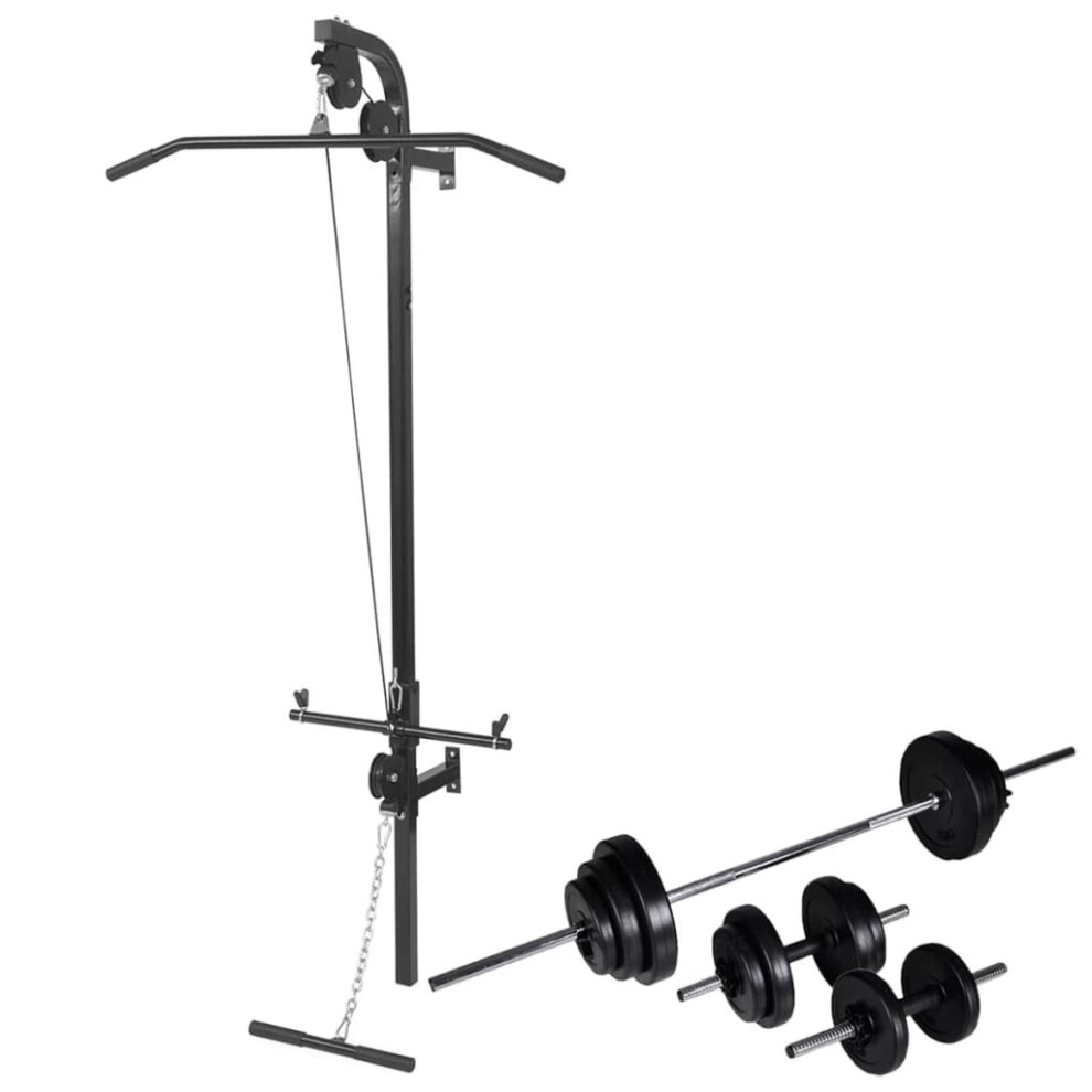 vidaXL Wall-mounted Power Tower with Barbell and Dumbbell Set 30.5kg Station