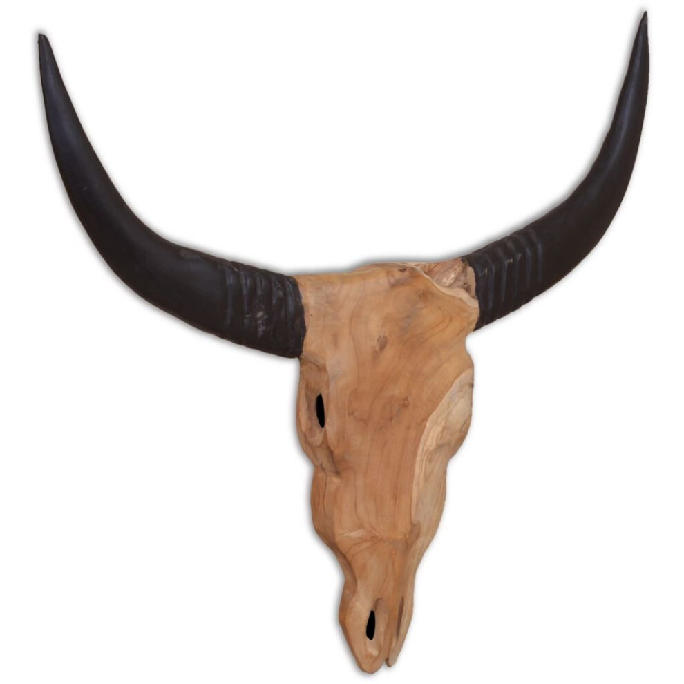Vidaxl Teak Wall-Mounted Bull Skull Sculpture 69X6x60cm Hanging Home Decor
