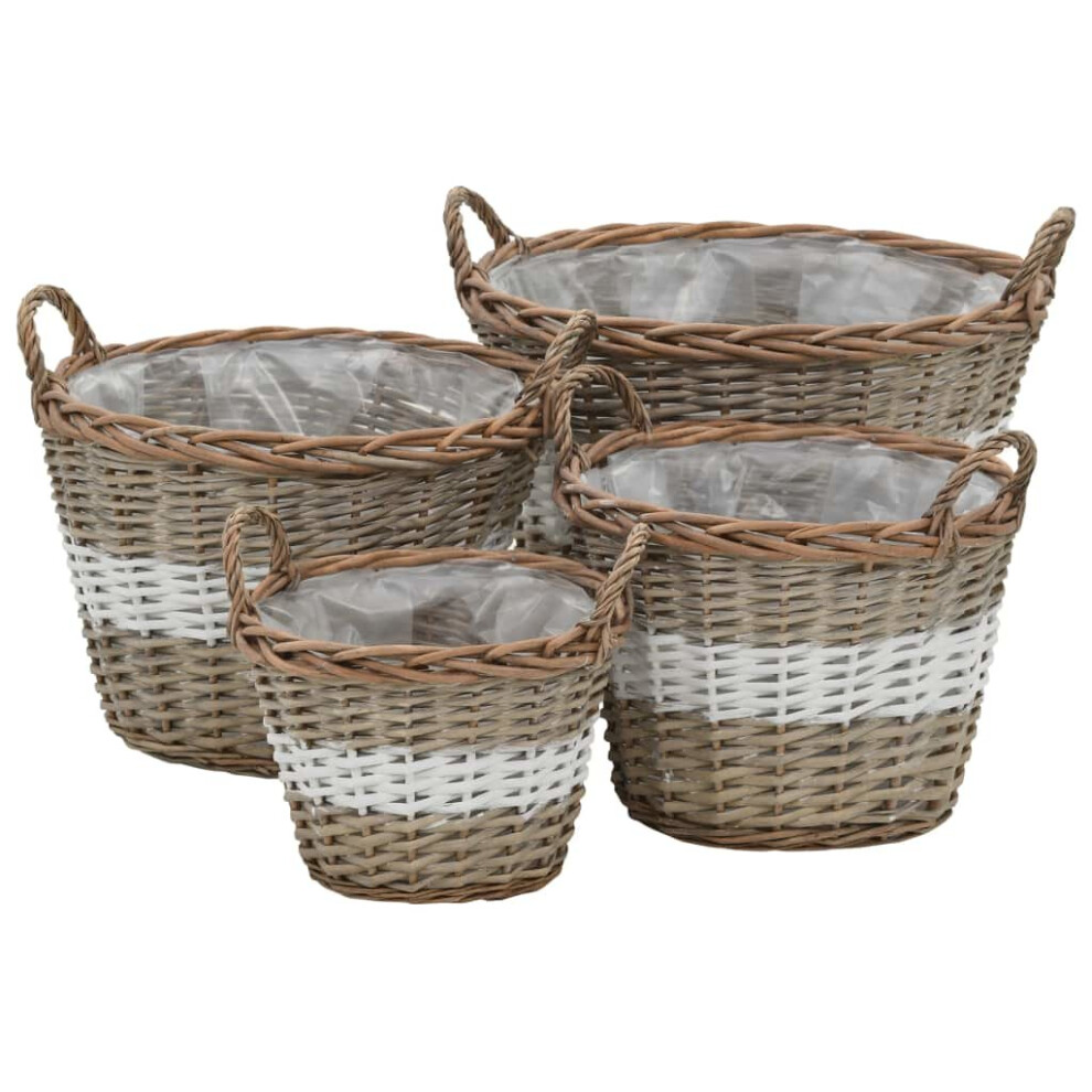 vidaXL 4x Planter Wicker with PE Lining Real Rattan Plant Flower Basket Bin