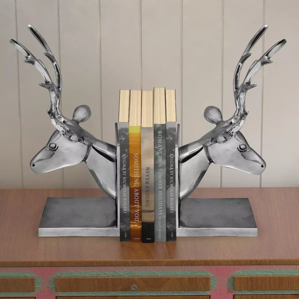 vidaXL 2 pcs Bookends Book Desk Stand Office Stationery Deer Aluminium Silver