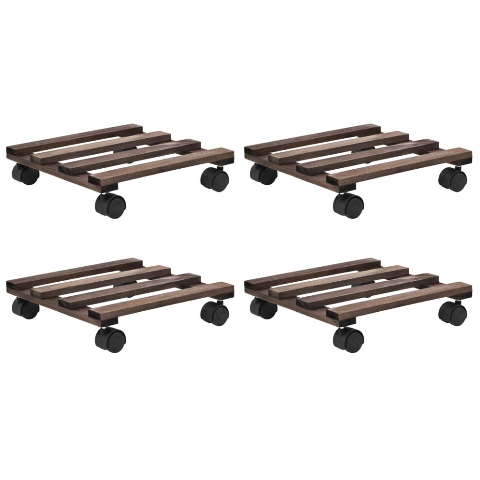 vidaXL 4x Plant Rollers Cedar Wood 25x25cm Pot Stand Carrier Planter Dollies