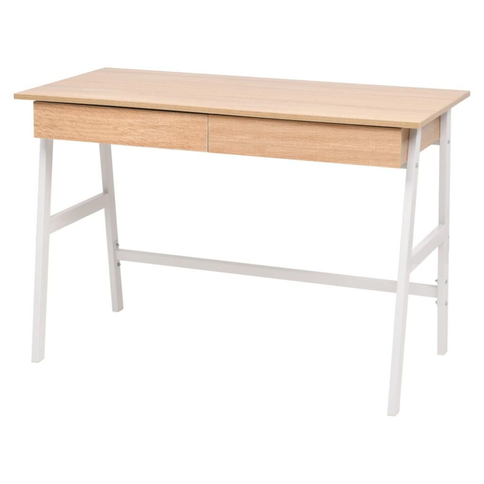 vidaXL Writing Desk Oak and White with 2 Drawers Home Study Table Furniture