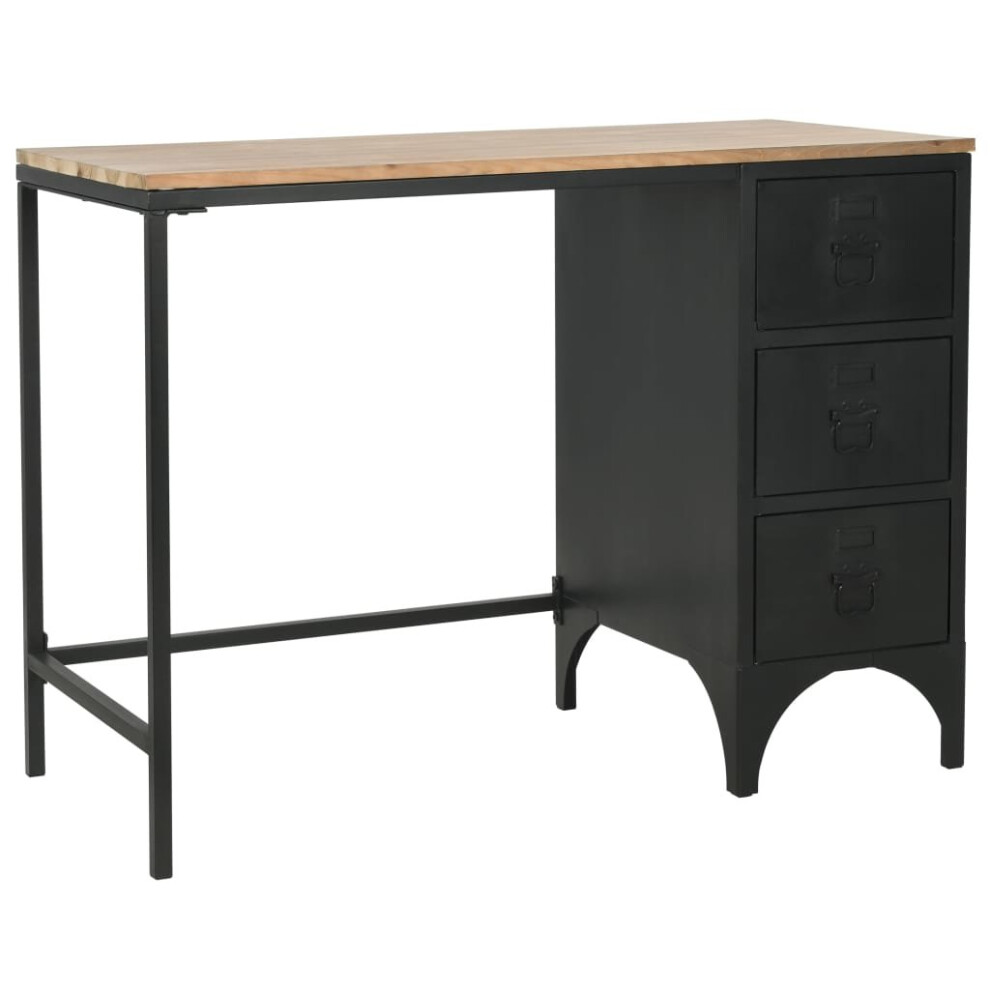 vidaXL Solid Firwood and Steel Single Pedestal Desk 100x50x76cm Writing Table