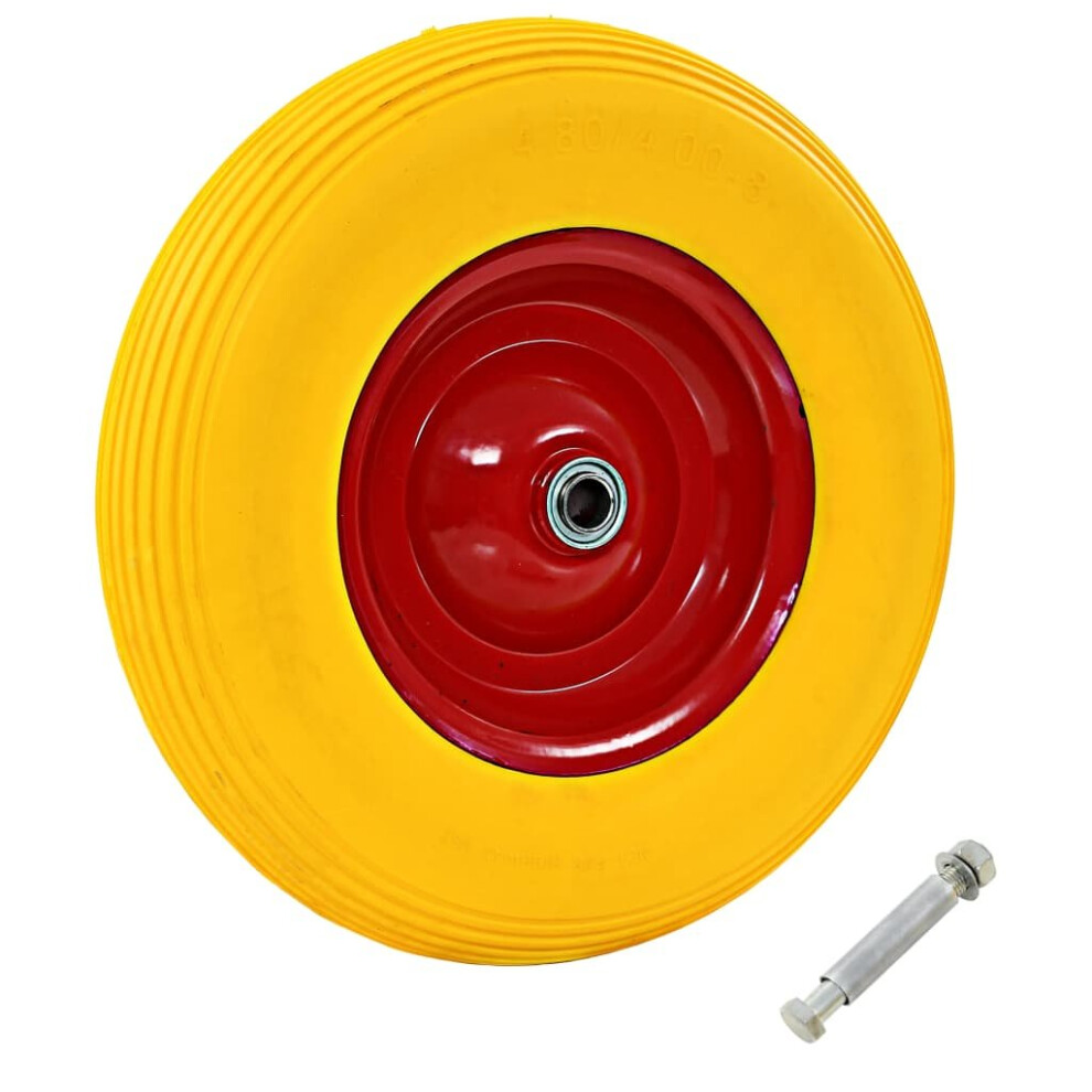 vidaXL Wheelbarrow Wheel with Axle Solid PU 4.00-8 390mm Trolley Dolly Tyre