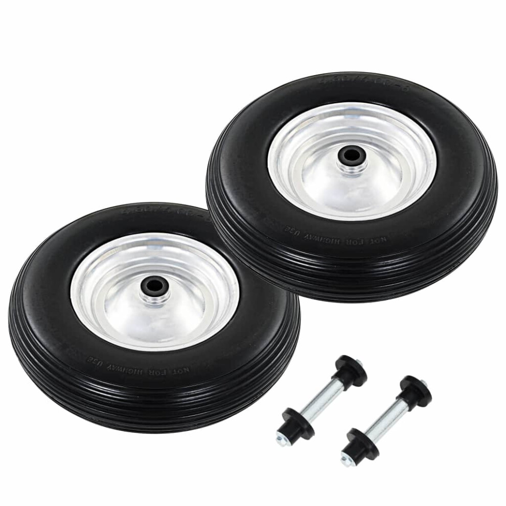 vidaXL 2x Wheelbarrow Wheels with Axles Solid PU 4.00-8 390mm Trolley Tyre