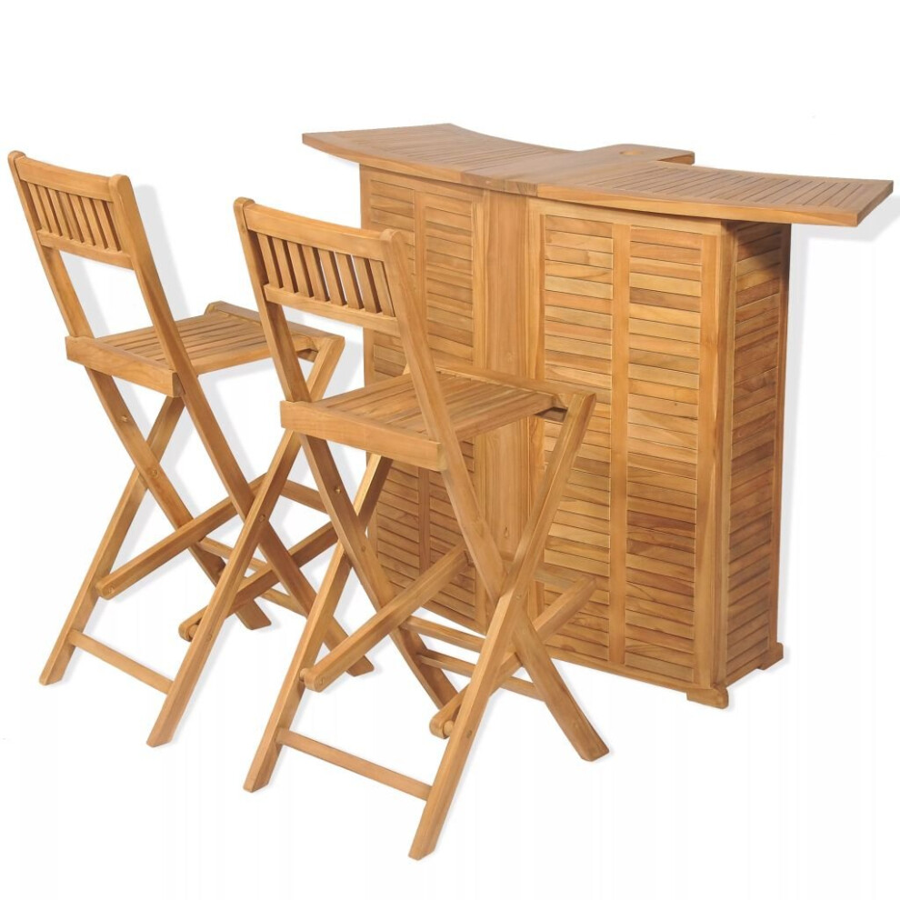 Vidaxl Teak Outdoor Bar Set 3 Piece Foldable Garden Furniture Table Stools