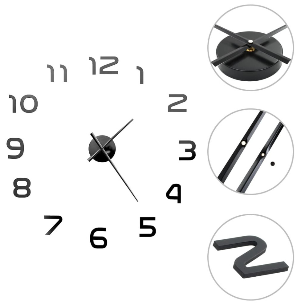 vidaXL 3D Wall Clock Modern Design 100cm XXL Black Home Office Analog Timer