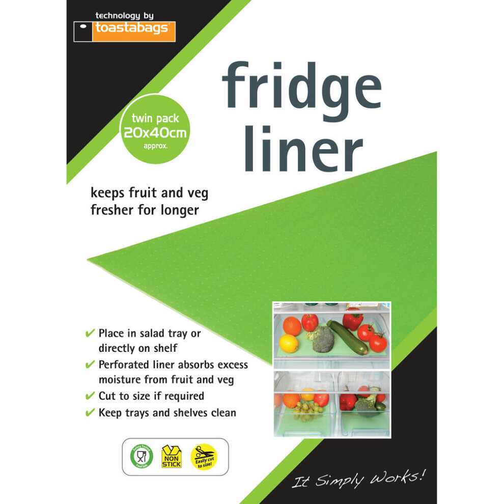 Toastabags Fridge Liner 4 Pack - 20 X 40 Cm, Cut-To-Size Perforated Moisture-Absorbing Shelf Liners