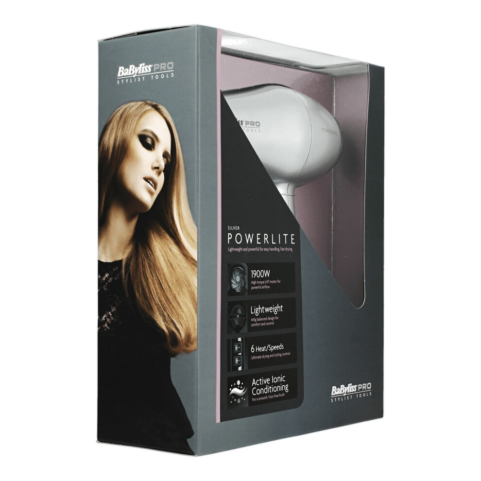 Babyliss Pro Powerlite Hair 1900W Dryer Silver