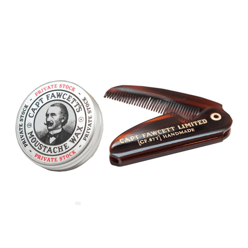 Captain Fawcett Expedition Strength Moustache Wax And Folding Pocket Moustache Comb