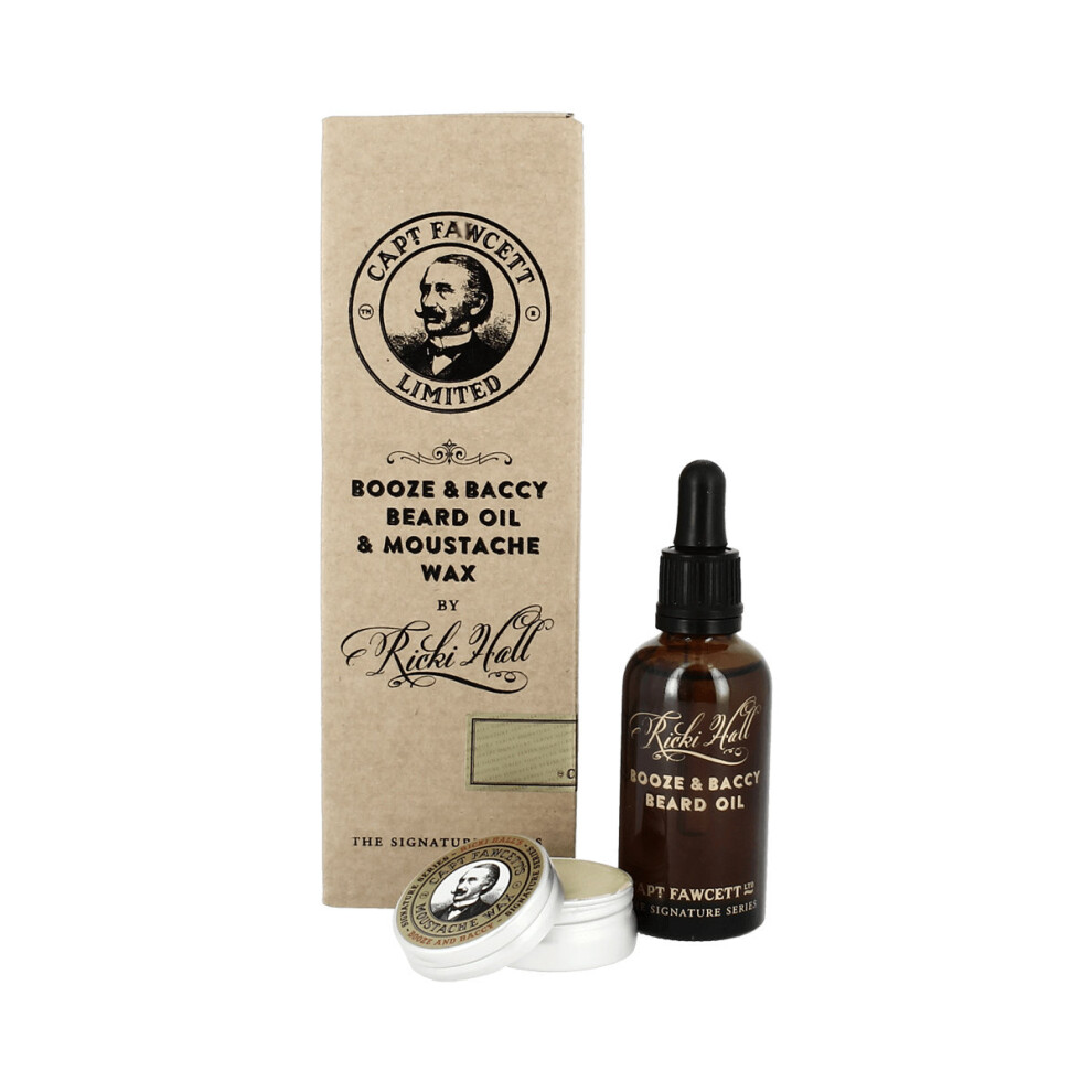 Captain Fawcett Captain Fawcett's Booze And Baccy Beard Oil And Moustache Wax Set