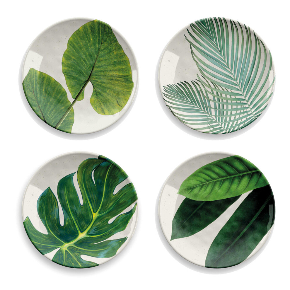 Epicurean Set Of 4 Amazon Floral Melamine Side Plates Green