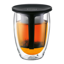 Bodum Tea for One Double Wall Glass with Tea Strainer Black