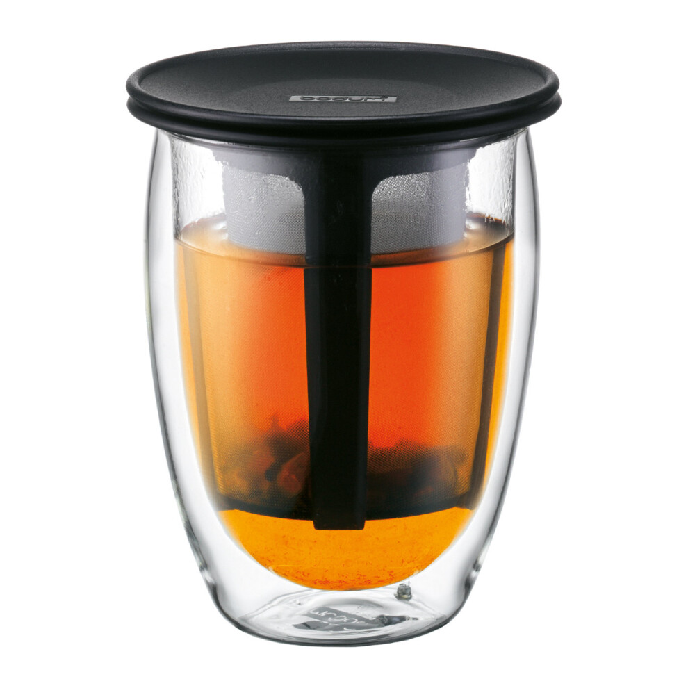 Bodum Tea For One Double Wall Glass With Tea Strainer Black