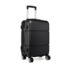 (Black) 20 Inch Hard Shell ABS Cabin Suitcase 4 Wheels Hand Luggage One Piece
