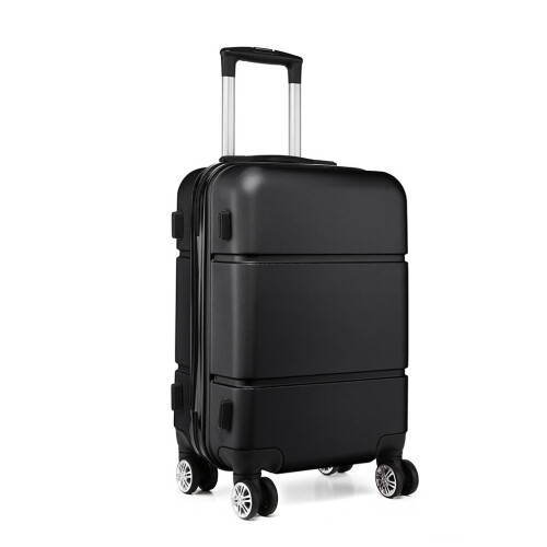 (Black) 20 Inch Hard Shell ABS Cabin Suitcase 4 Wheels Hand Luggage One Piece