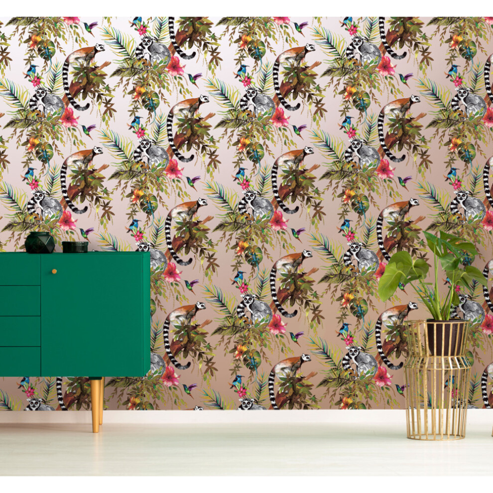 Holden Dã©Cor Lemur Exotic Animal Jungle Leaf Metallic Wallpaper 5093030727547