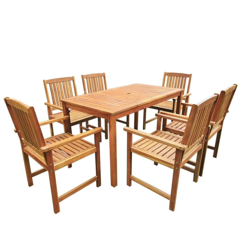 vidaXL Solid Acacia Wood Outdoor Dining Set 7 Piece Brown 140 cm Table Chairs