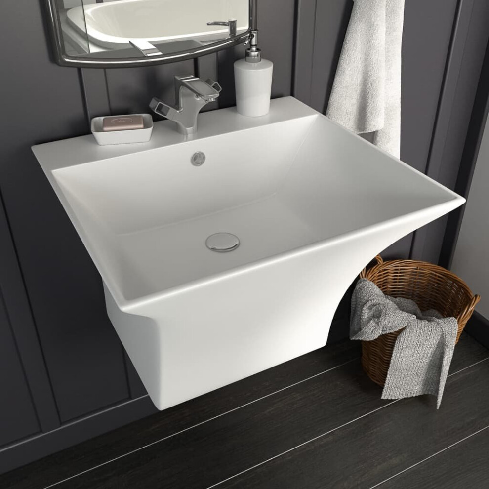 vidaXL Wall-mounted Basin Ceramic White 500x450x410mm Bathroom Sink Wash Bowl