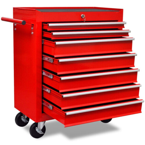 VidaXL vidaXL 7 Drawers Mechanics Tool Trolley Red Workshop Chest Box Storage Cabinet