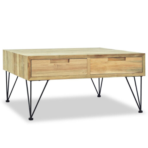 VidaXL vidaXL Solid Teak Coffee Table 80x80x40cm with 2 Drawers Living Room Furniture 2