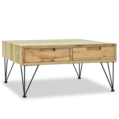 VidaXL vidaXL Solid Teak Coffee Table 80x80x40cm with 2 Drawers Living Room Furniture 1