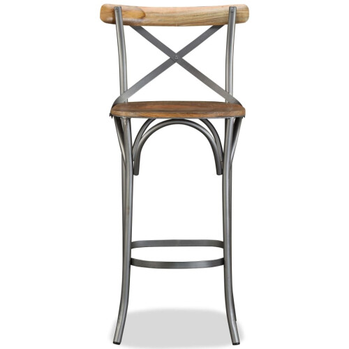 VidaXL vidaXL Solid Mango Wood Bar Stool Steel Cross Back Industrial High Chair Seat 1