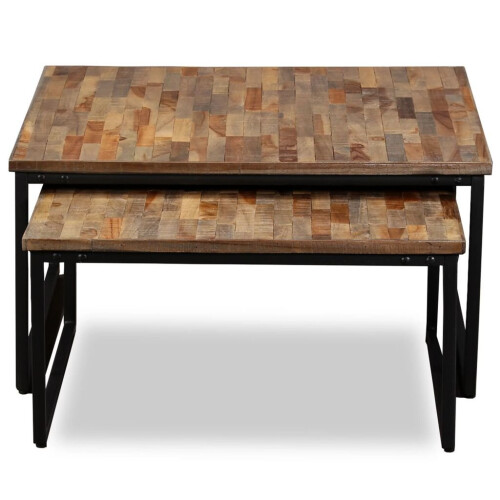 VidaXL vidaXL Solid Reclaimed Teak Nesting Coffee Table Set 2 Piece Furniture Desk 2